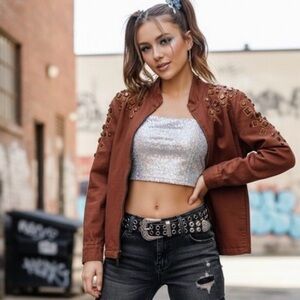 NWOT- Bob Mackie ‘Wearable Art’ Shoulder Gem Embellished Zip Front Jacket